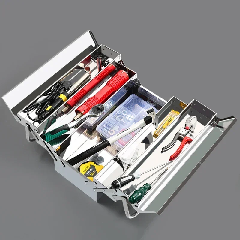 Upgrade Stainless Steel Tools Box Professional Complete Toolbox  Metal Side-opening Double-handle Storage Folding Tool Storage