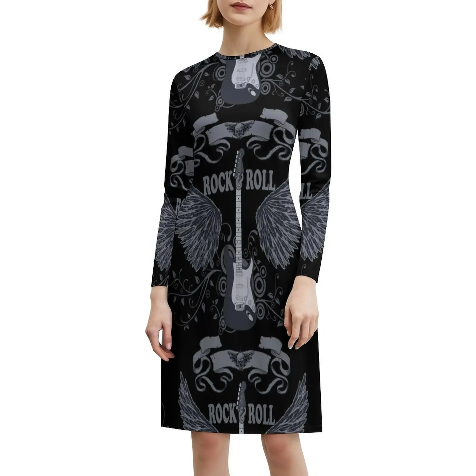 فستان روك أند رول بوهيمي بدون أكمام متعدد الطباعة لحفلات العطلات على الشاطئ فستان ن رول موسيقى آند رول جيتار فاسق ريترو أنثى #6