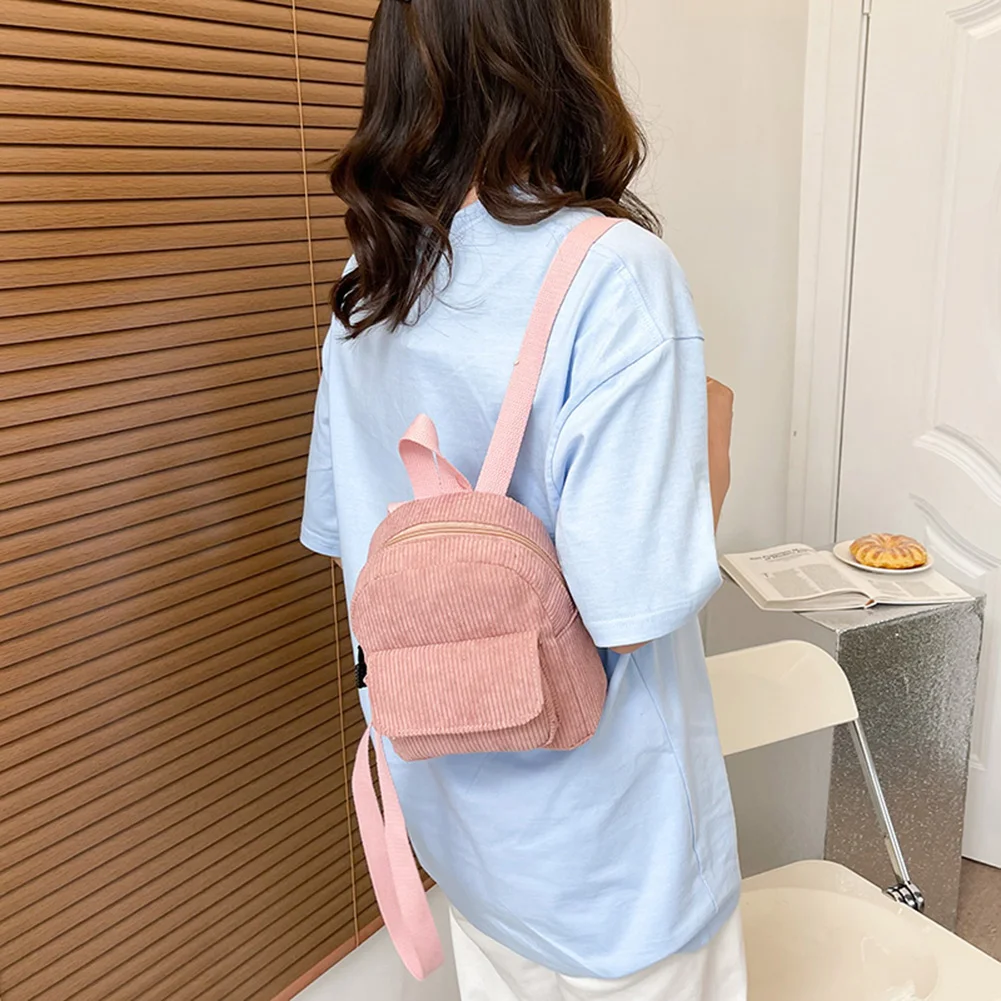 Women Fashion Mini Backpack Versatile Corduroy Backpack Solid Color Retro Travel Backpack Student Book Bag for School Travel