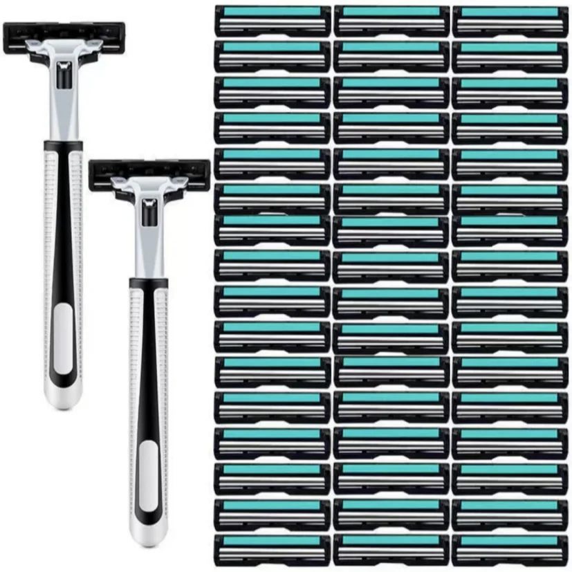 

Men's manual shaver with 2 handles and 48 blades stainless steel shaver blades