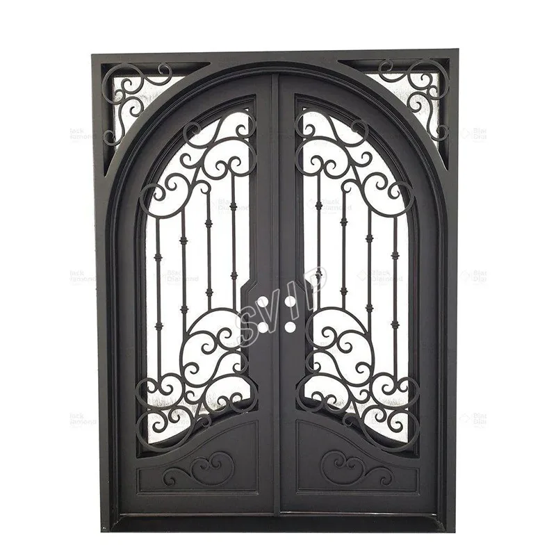 

Exterior Modern Entrance Security Door Wrought Iron Double Glass Door Entrance Wrought Iron Doors and Windows