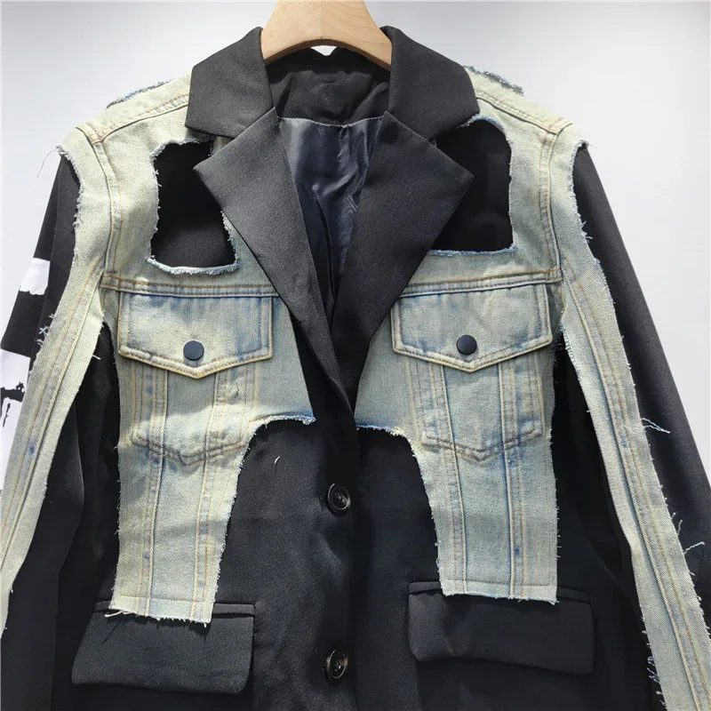 중공업 손으로 그린 ​​​​편지 틈새 디자인 정장 바느질 독특한 개성 튀김 거리 여성 패션