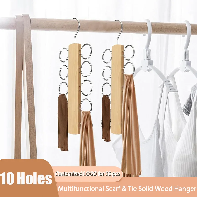 

1PCS Wooden Scarf Hanger,10 Holes Tie Organizer Holder for Closet,Space Saving Hangers with 10 Loops for Storage Ties Belts