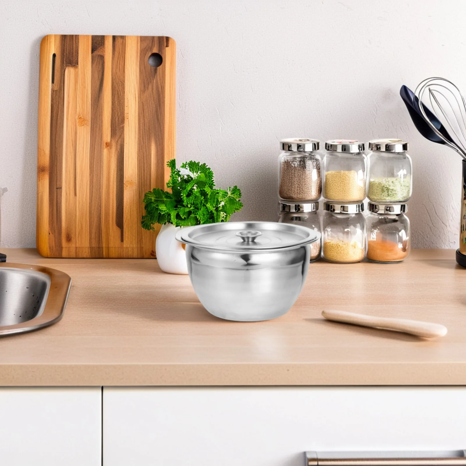 

Stainless Steel Basin Thickened NonMagnetic Mixing Bowls Kitchen Lid Storage Mixing Bowl Set Suitable Home Restaurant