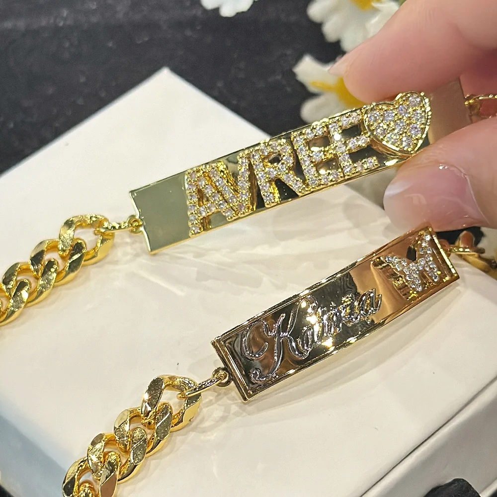 DUOYING Custom 9mm Zircon Letter Bracelet Cuban Chain Double Layer Name Butterfly Tone Bracelet Gift For Women