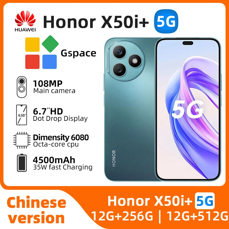 Honor X50i+ plus 5g Android13 6.7 "Afmeting 6080 SmartPhone 90Hz 4500mAh 35W 108MP Camera Google Originele gebruikte telefoon