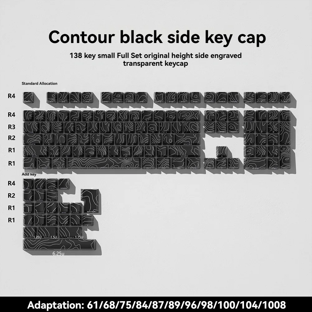 NEW PBT Keycaps Side Print Backlit Keycap Topographic Dye-Sub Key Caps Cherry Profile for Mx Gamer Mechanical Keyboard