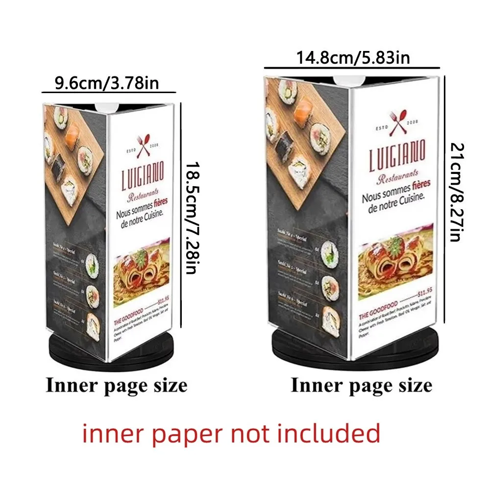 360 Degree Rotating Menu Sign Holder Smooth swivel Reusable Acrylic Table Number Holder Protective Three Side
