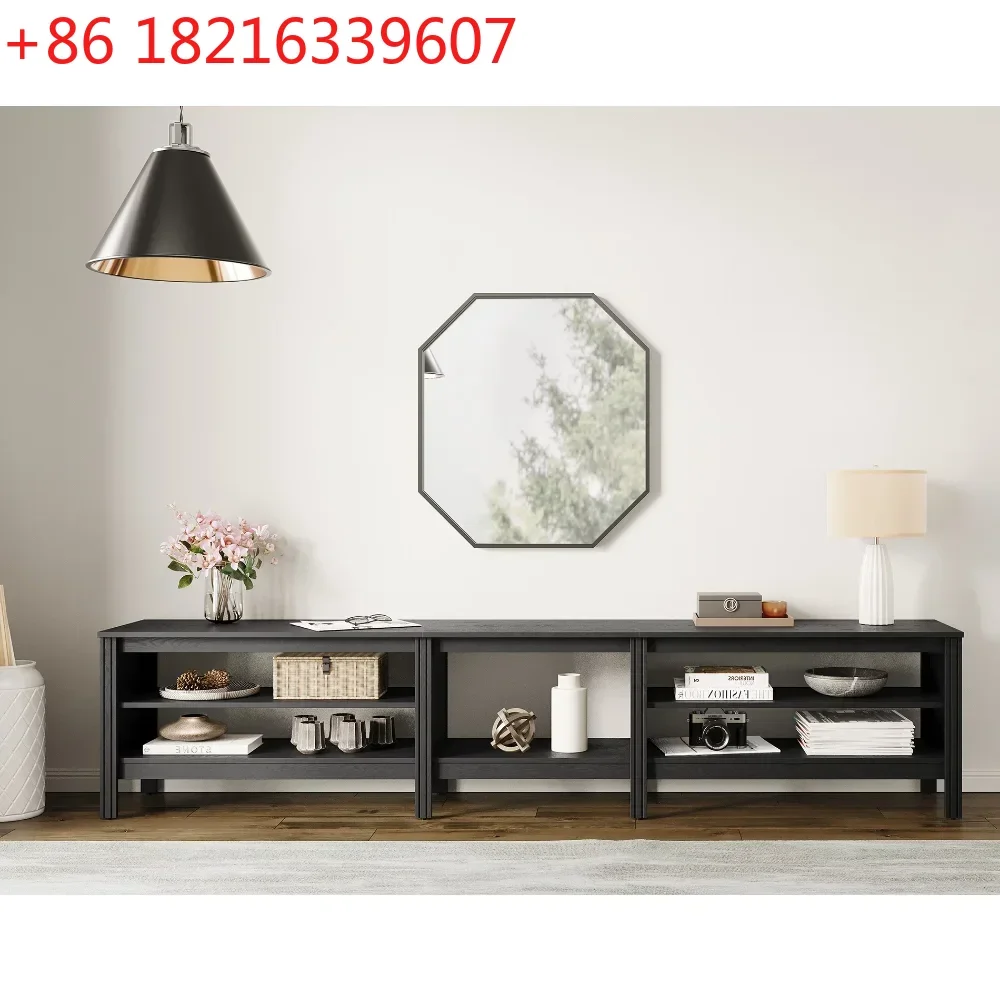 YAO TV Stand for 85 Inches Flat Screen, Wood Media Console Storage Cabinet Entertainment Center with 6 Open Shelves, 95 Inch, Bl