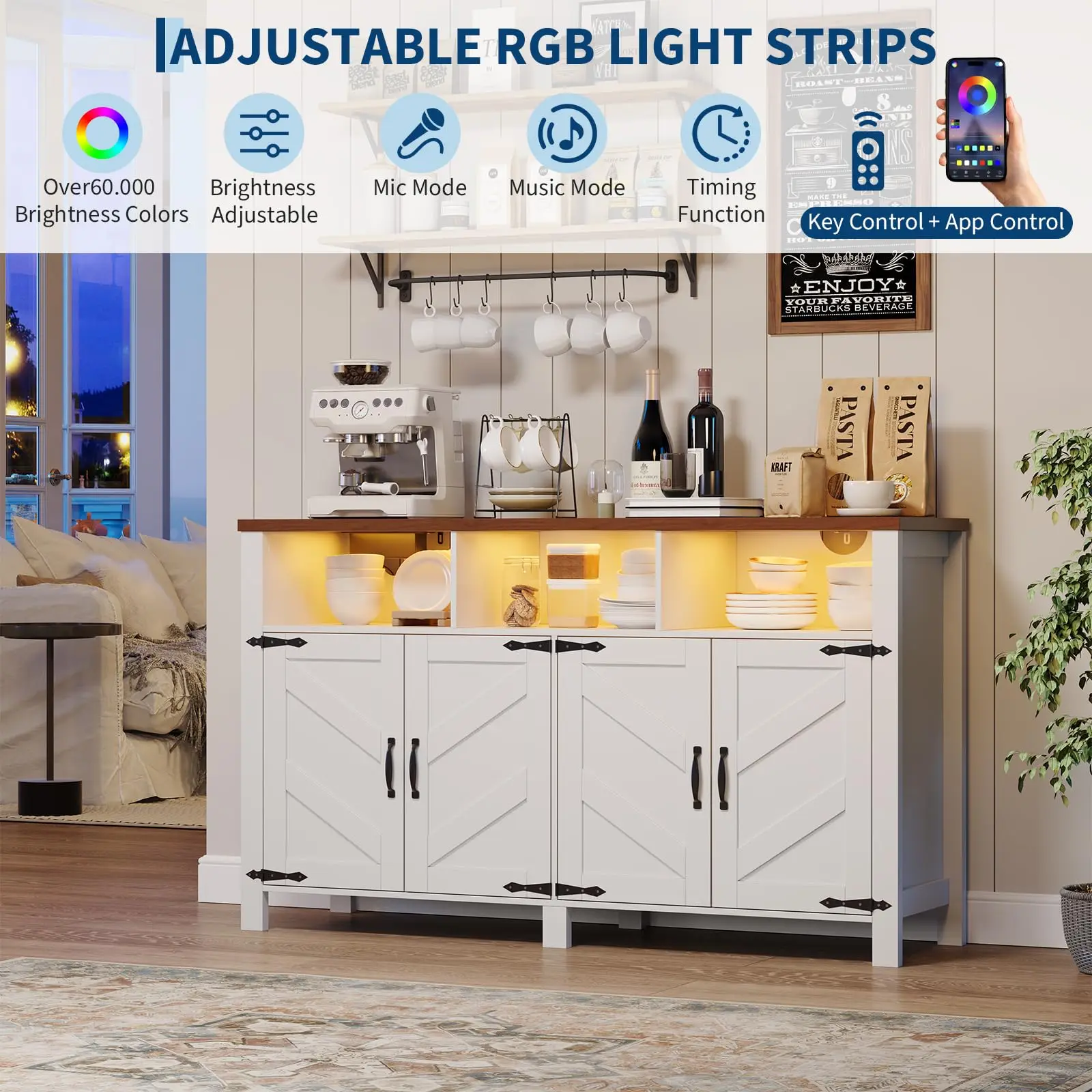 Farmhouse LED Buffet Cabinet 3