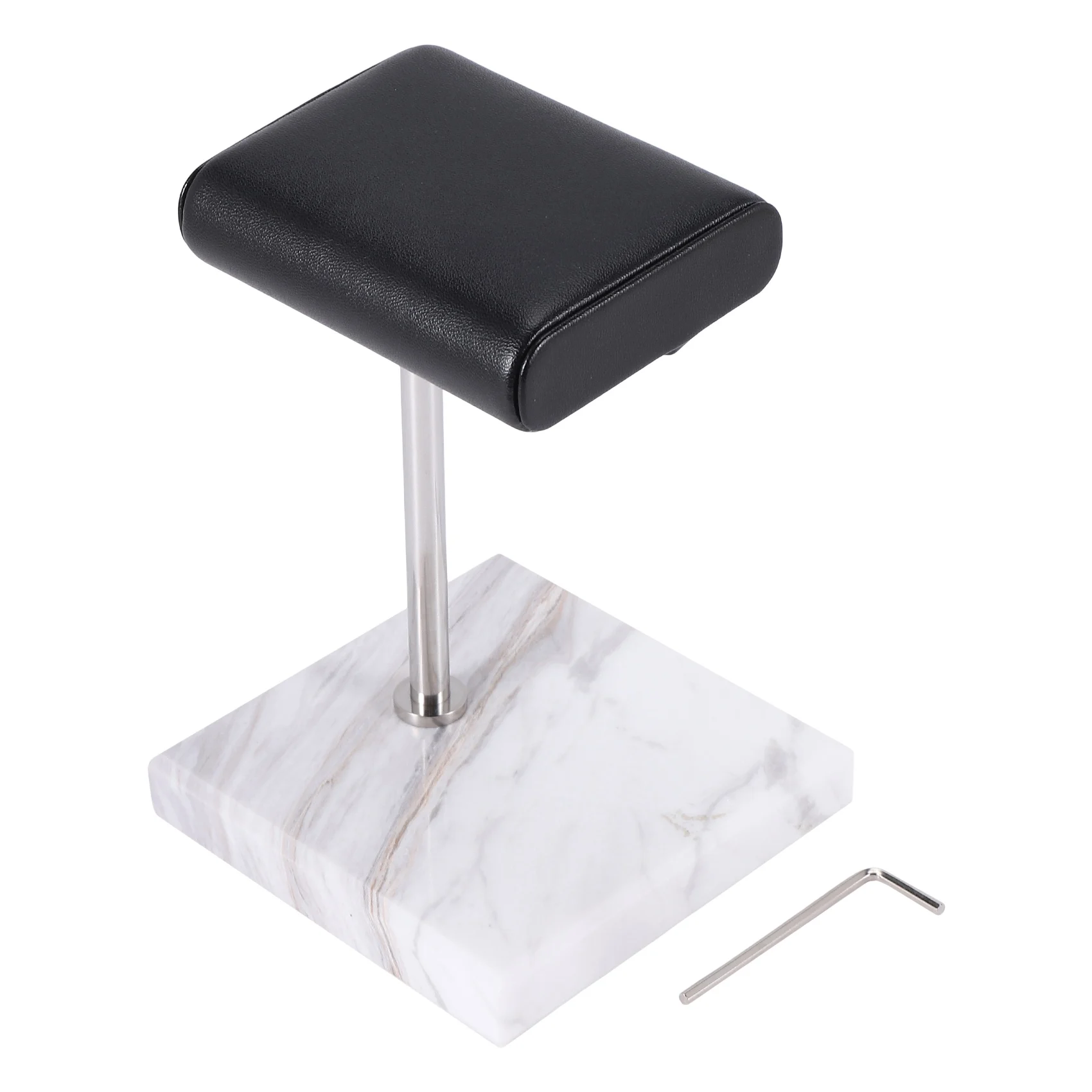 A05R White Marble Watch Bracelet Display Stand Black PU Leather Jewelry Stand Watch Stand Silver Color Rod Placement Stand