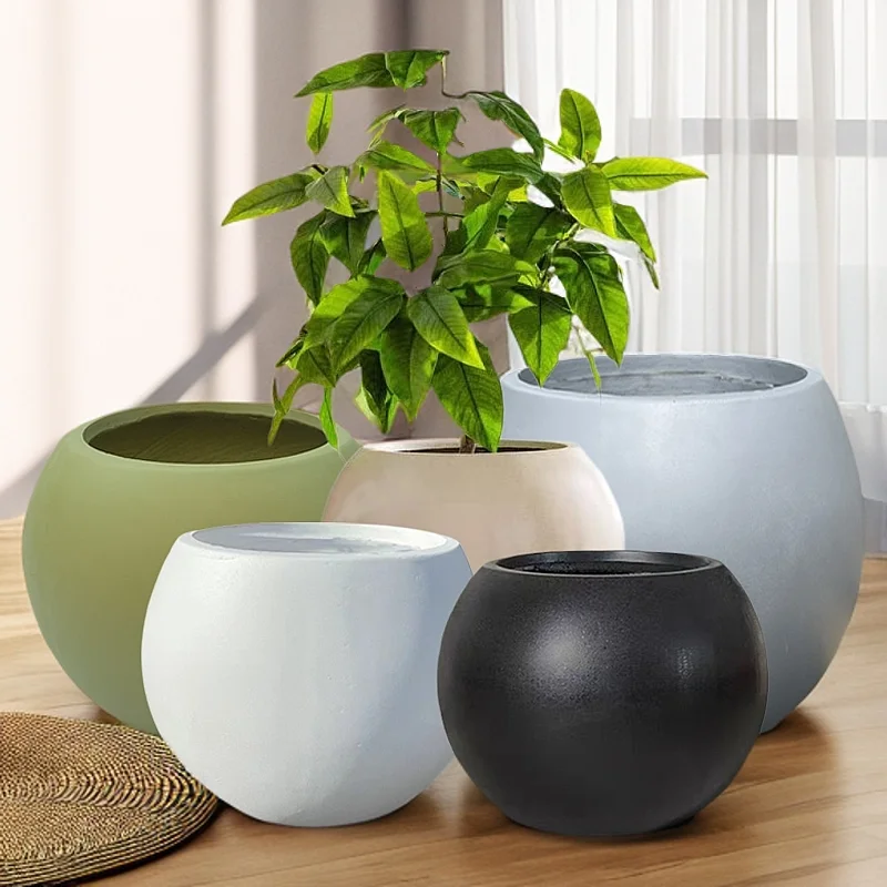 Maceta de barro de magnesio, florero de cerámica de gran diámetro, retro, diamante negro, bola grande extra grande de alto valor