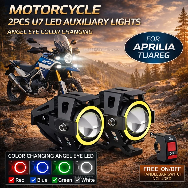 Waterproof Motorcycle LED Headlight 3000LMW U7 Motorbike LED Driving Fog Spot Light with Switch For Aprilia Tuareg 660 Tuareg660