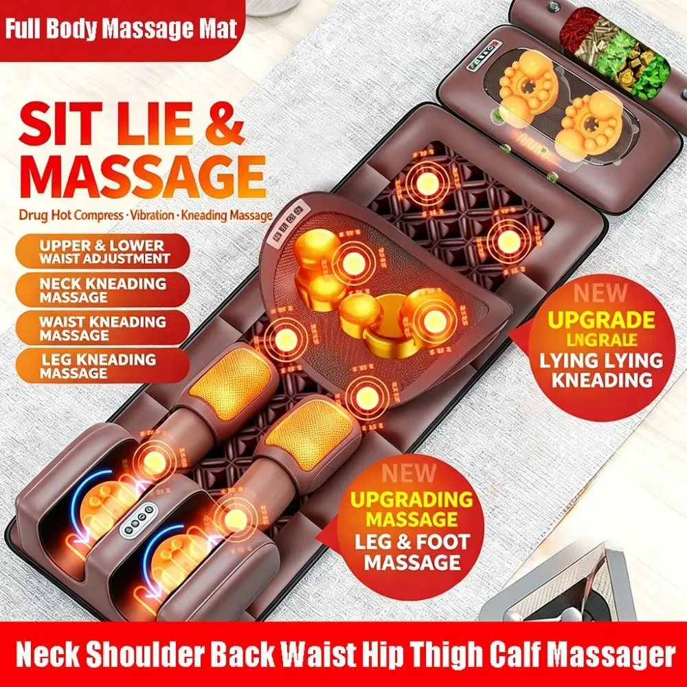 Kneading Massage Full Body Massage Mat Hot Compress Timed Auto‑off Massage Mattress 3‑level Timer Vibration Massage