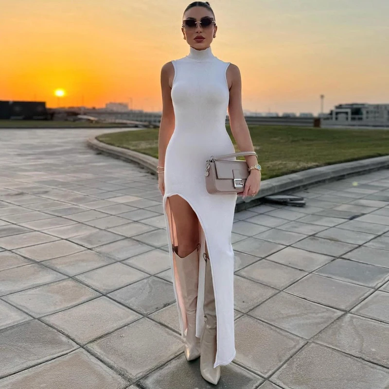 Hawthaw Women Fashion Party Club Evening Streetwear Bodycon White Midi Dress 2024 Summer Clothes Wholesale Items For Business