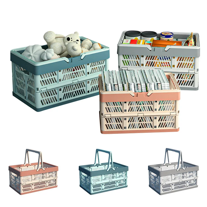 Plastikowy składany kosz do przechowywania Organizer Sundries Snack Toys Storage Basket Desktop Camping Crate Folding Box Kitchen Organizer