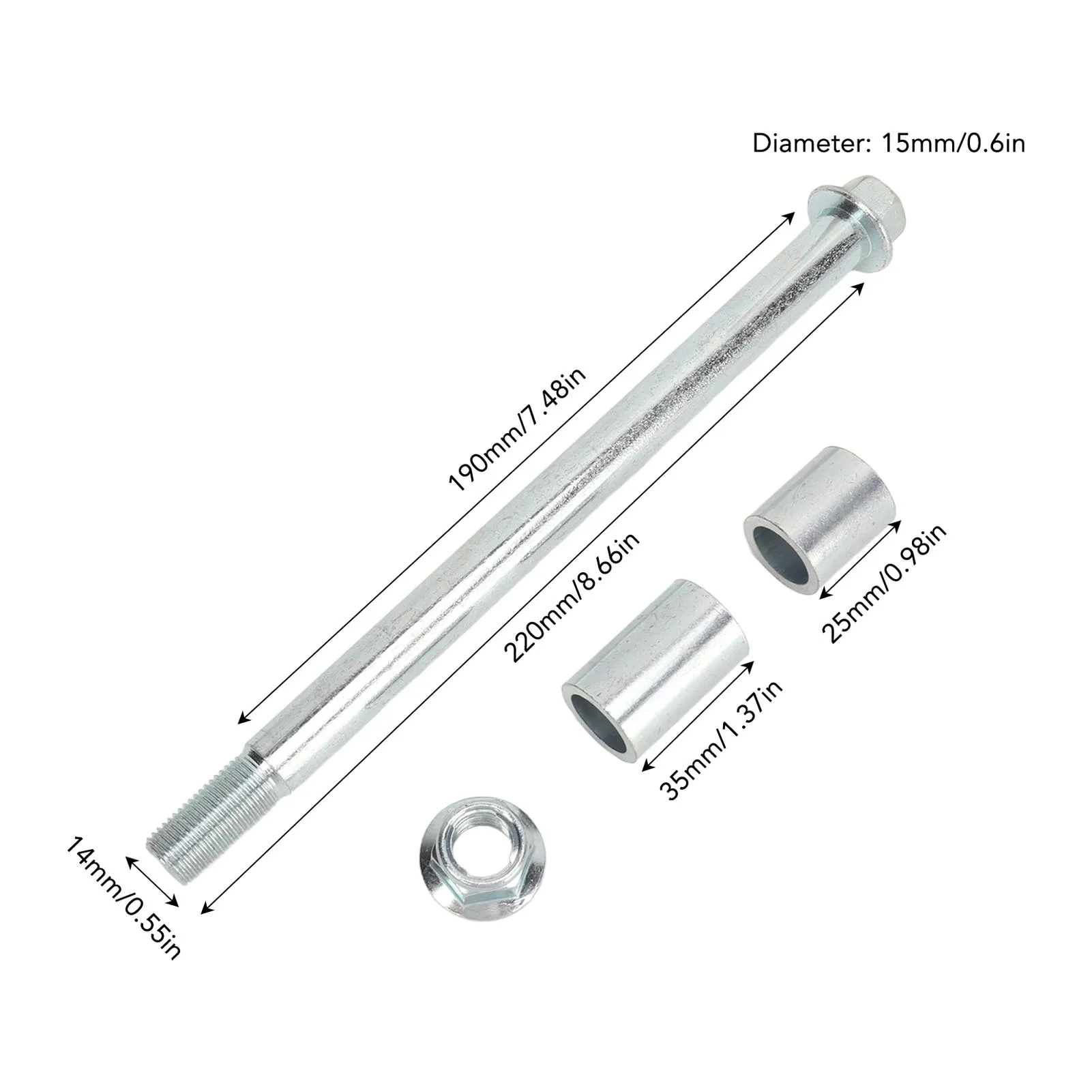 Motorcycle Front Rear Axle 15mm 220mm Front Rear Axle with 2 Bushing Polished Housing Fit for Pit PRO Trail Dirt Bike 70cc 90cc