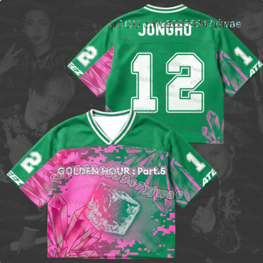 26 Summer Men's Women Short Sleeve Chrysalis Golden Hour Part 5 Album ATEEZ Mixed Mesh Jersey Kpop Jersey Child-Parent T-Shirt view 3
