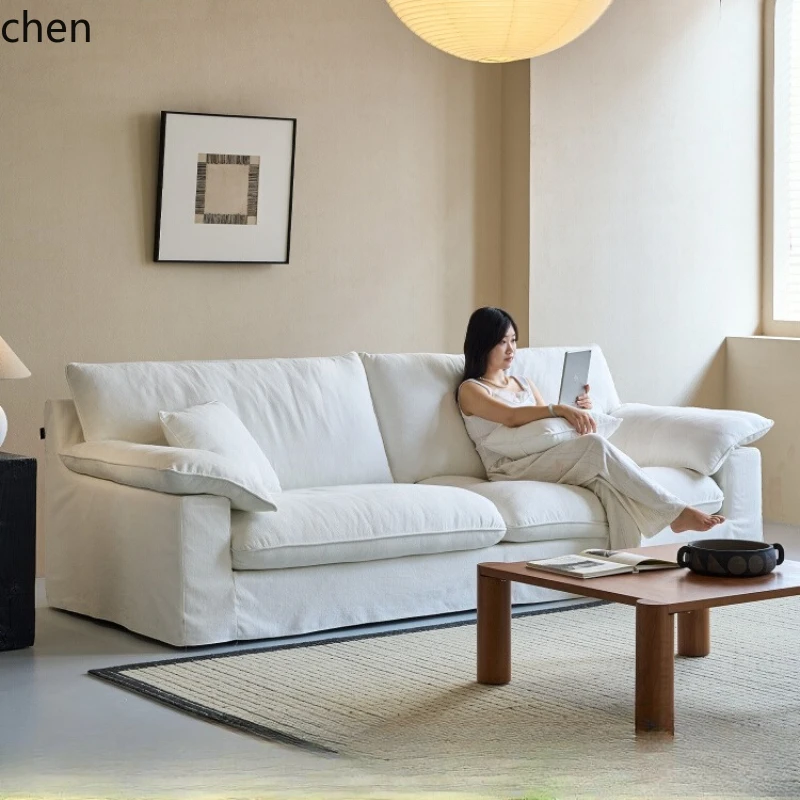 

HTT sofa cotton and linen removable and washable cream wind living room down sofa small apartment