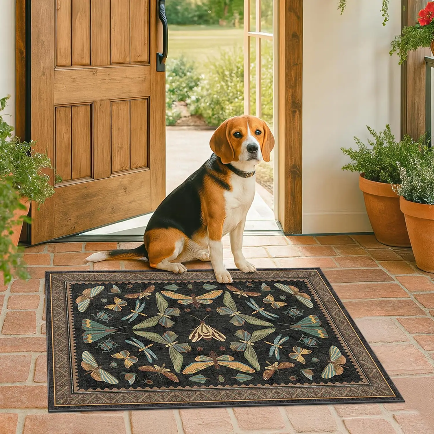 Small Black Entryway Rug Front Door Rug Indoor Entrance, Small Carpet for Kitchen Floor, Bathroom, Powder Room,Washable Low Pile