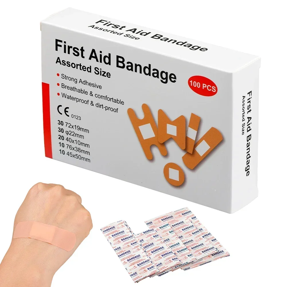 100pcs Variety Shapes Waterproof Bandage Breathable First Band Aid Wound Dressing Medical Tape Wound Plaster Bandaids Pansement