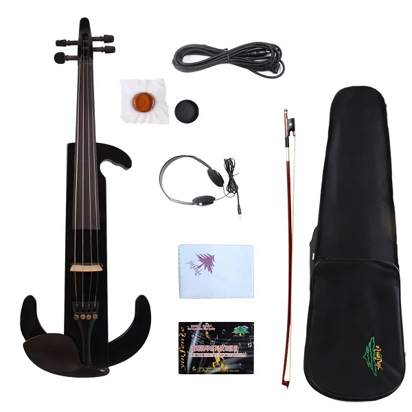 

16 inch Yinfente 4 string black color Electric Silent Viola Natural wood Free Case+Bow #EV9