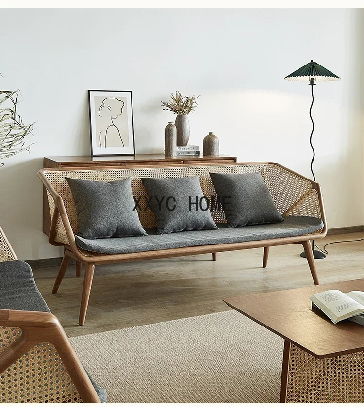 

Плетеный диван из массива дерева из ротанга, прямой ряд в стиле ретро, одноместный, двухместный, трехместный, комбинированный диван для гостиной, маленькой квартиры