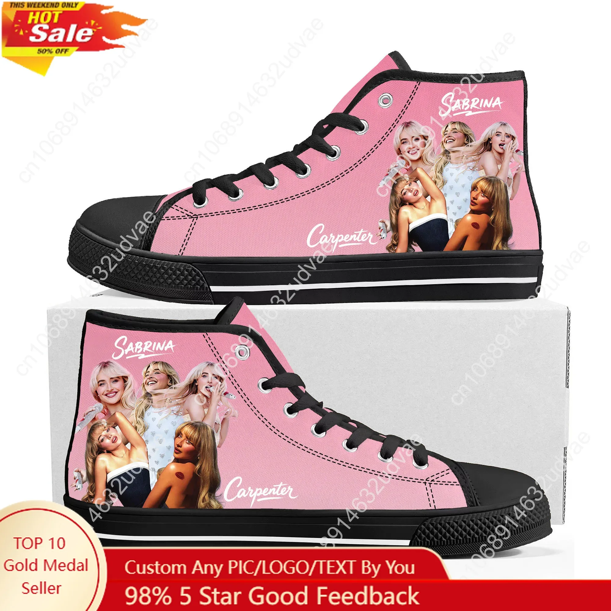 

Sabrina Carpenter High Top Shoes Men Women Canvas Sneaker Pop Singer High Quality Sneakers Couple Footwear Custom Shoe Black