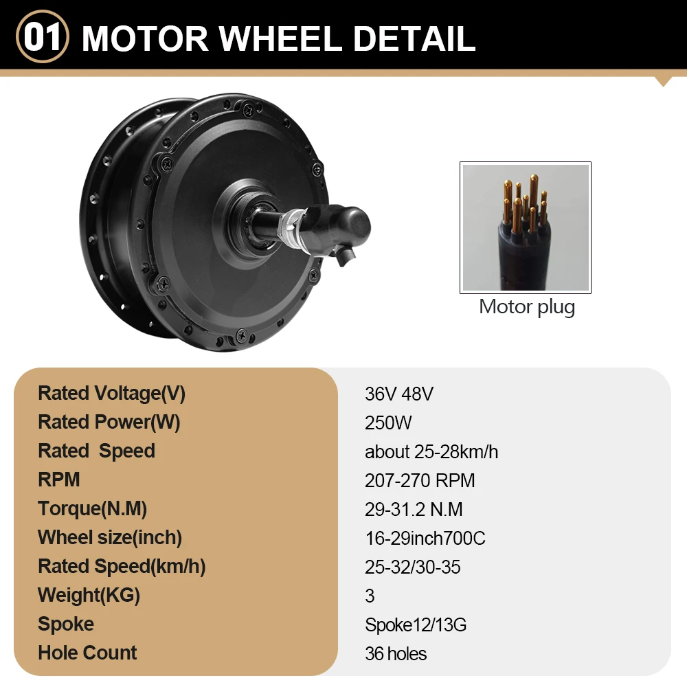 Ebike Kit Conversion 36V 250W 48V Electric Bicycle Conversion Kit Brushless Motor Rear Rotate Wheel 16 -29 inch700C ﻿