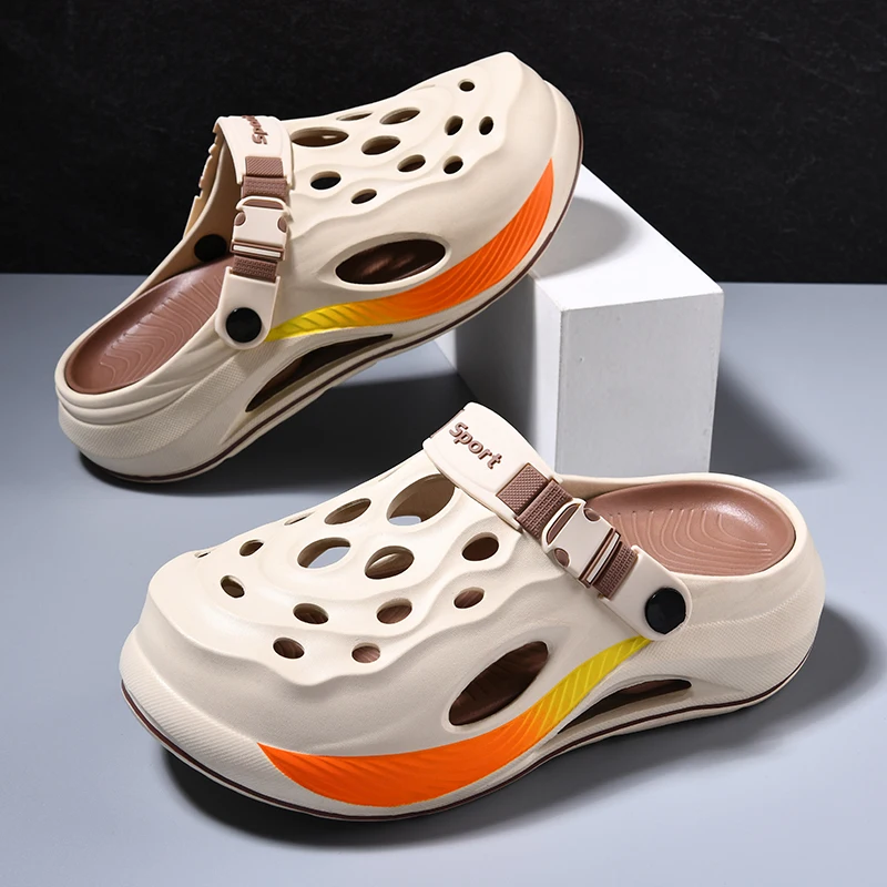 

EvaТапочки на толстой подошве с носком, спортивные пляжные сандалии двойного назначения, мужские тапочки, летняя верхняя одежда, нескользящие, износостойкие