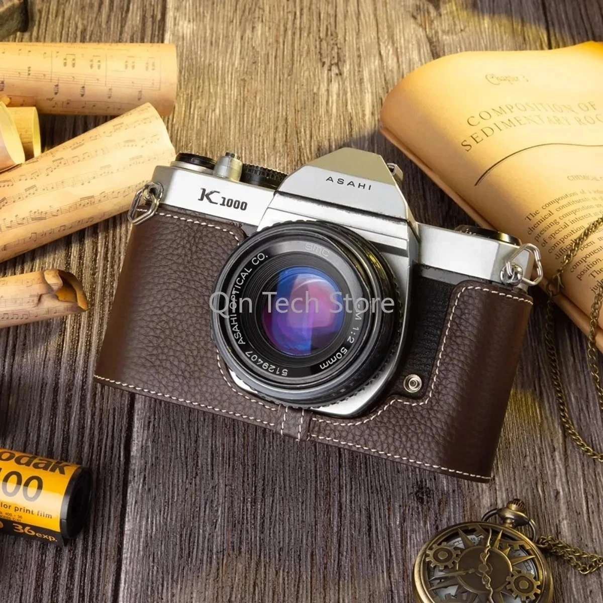 Vintage-Kameratasche aus Rindsleder mit halber Basis, Tasche, Gehäuseabdeckung, Schutzhülle für Pentax K1000 K-1000, Fotografie, Studio, Institut, Executive