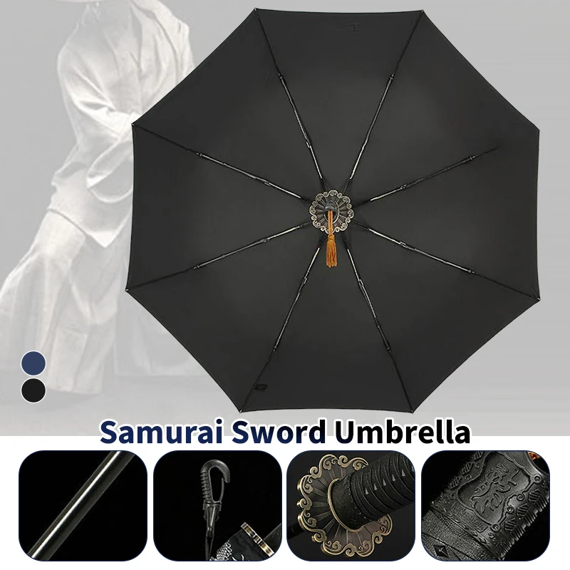 Japanese Style Samurai Katana Master Sword Umbrella Men Women Automatic 3 Fold Windproof Large Travel Sunscreen Parasol