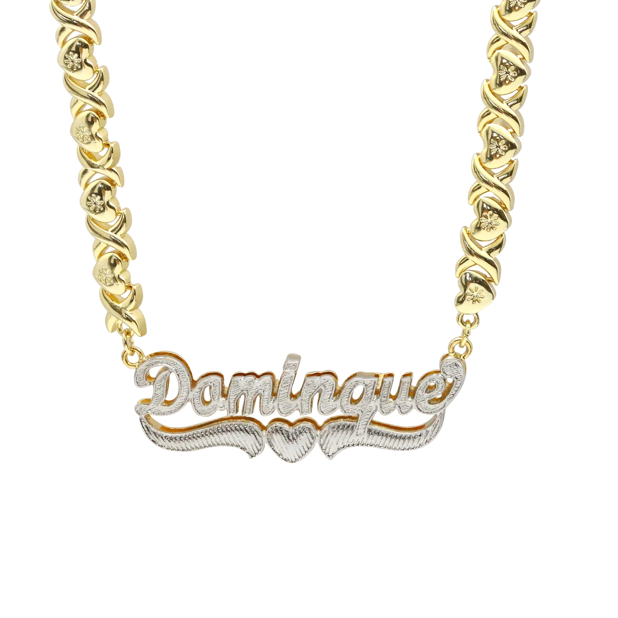 

DUOYING XOXO Chain Necklace Bubble Pendant Necklace Two-tone Color Plated Bracelet Custom Name Earring Jewelry Set