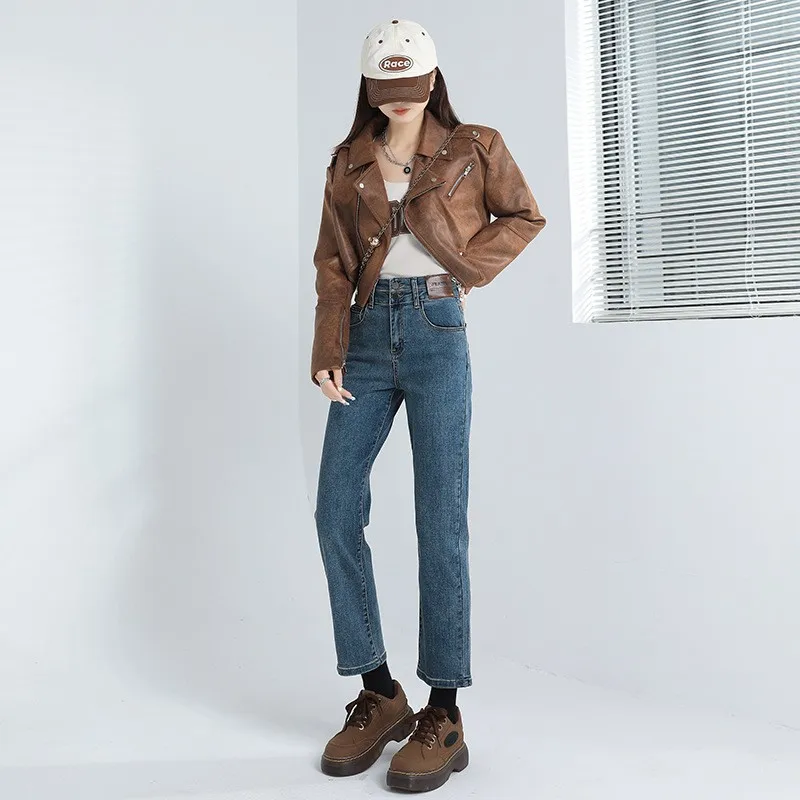 High Waist Straight Leg Denim Jeans Women's plus Size Bla Slimming Nine Tube Pants Autumn New Arrival Cotton Jeans