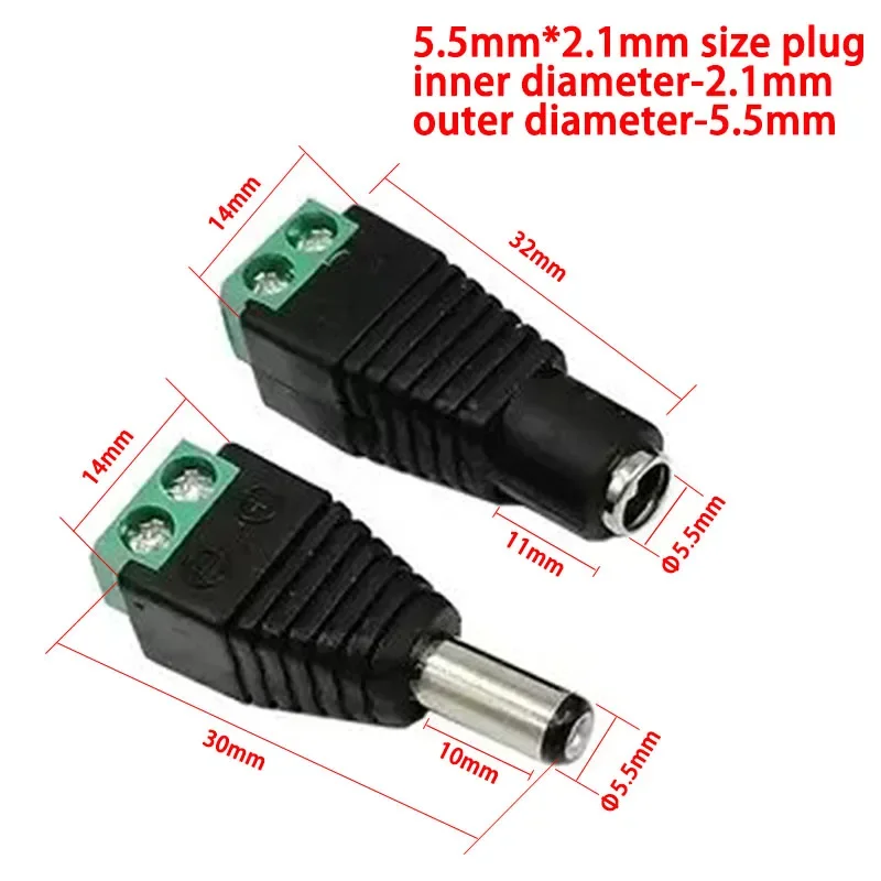 الإناث والذكور تيار مستمر موصلات 2.1x5.5 مللي متر محول القابس الطاقة الرافعات مآخذ موصل ل ل لون واحد LED قطاع ضوء كاميرا تلفزيونات الدوائر المغلقة