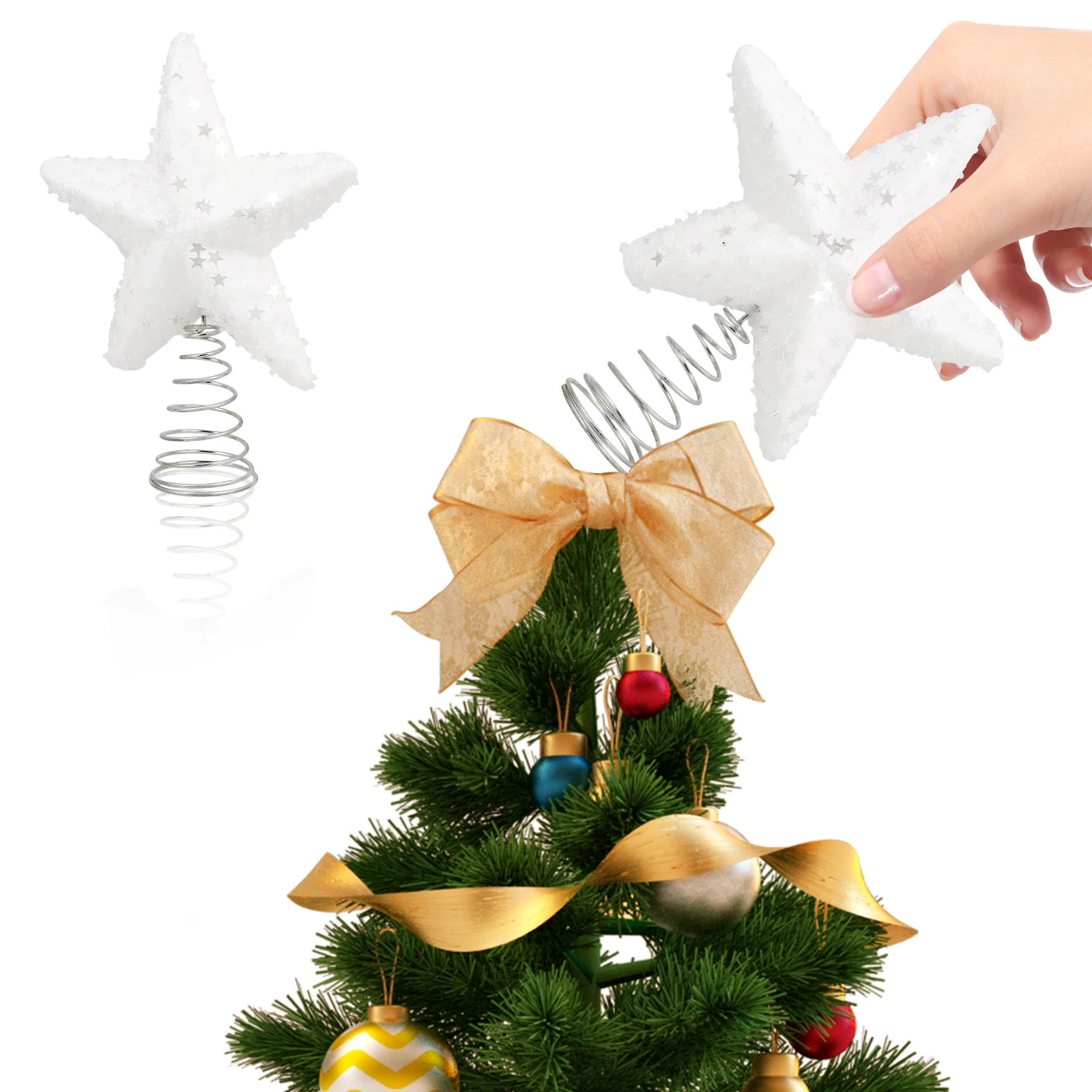 

Glowing Christmas Topper Star Decoration Lightweight Foam Iron Elegant Holiday Party Home Decor Xmas Tree Ornament Star