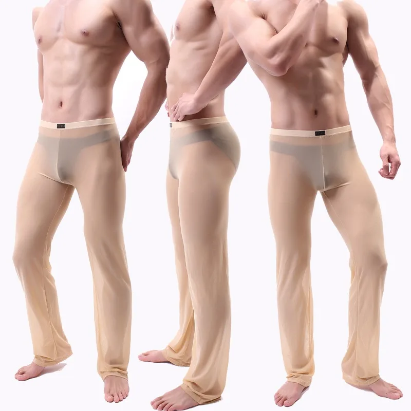 Ultra-thin Men's See-Through Pajamas Panties Male underwear Mesh Sexy Lingerie Homme Perspective Long Pajamas Pants Sleepwear