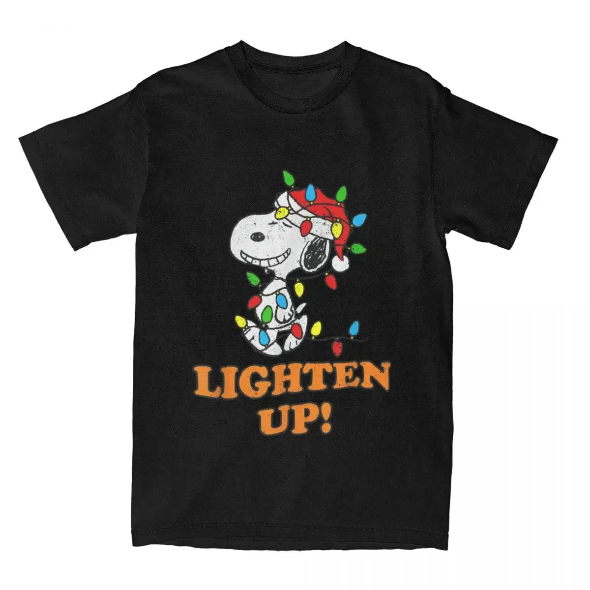 Snoopy Christmas Lighten Up T Shirts Casual Vintage Summer Men Women Amusing Cotton Oversized Short Sleeve Harajuku Daily Tops