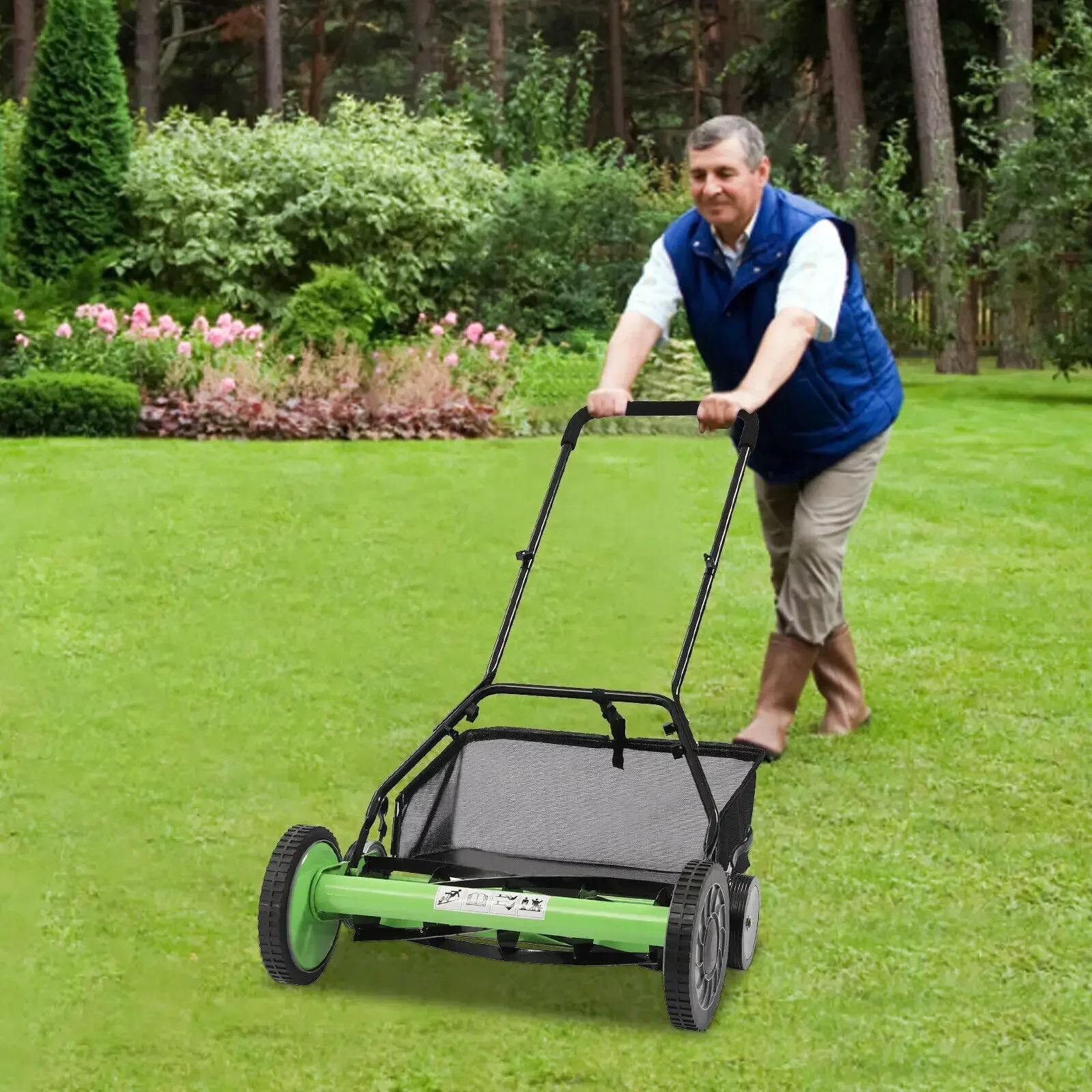 ​ ​ Tosaerba a bobina ecologico 5 lame Larghezza 20 pollici Ruote da 9,84 pollici Manico in spugna antiscivolo Risparmio energetico per un efficiente cura del prato ​ ​