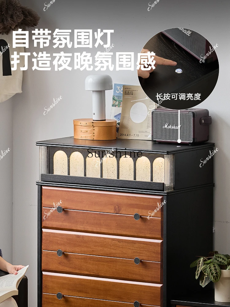 French retro solid wood five-bucket TV side cabinet small apartment against the wall and bedside storage  FT