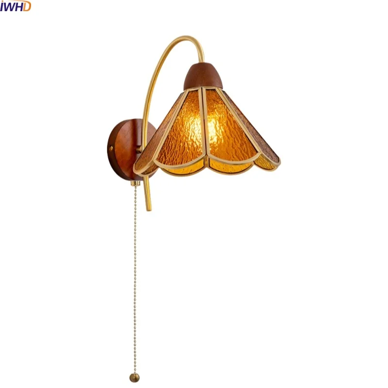 

IWHD Янтарное Стекло Светодиодный Настенный Бра Свет Золото Антикварная Латунь E27 Лампа 220 В Промышленный Винтаж Балкон Прикроватная Лампа Lampe Murale