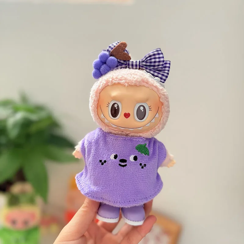 

For 1st/2nd/3rd Gen Labubu Keychain Fruit Theme Batwing Shirt Outfit Set, Creative Avocado Orange Grape Watermelon Doll Clothes
