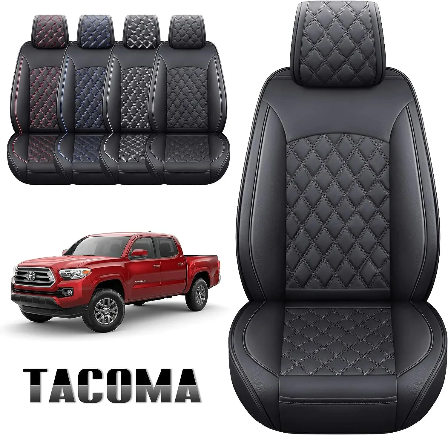 Seat Covers Full Set Durable Waterproof Leather for Pickup Truck fit for Tacoma 2005 to 2023