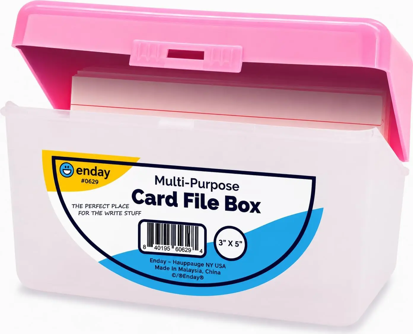 

3x5 Index Card Holder Pink, Plastic Flash Card Organizer Box for 250 Cards, Semi-Transparent