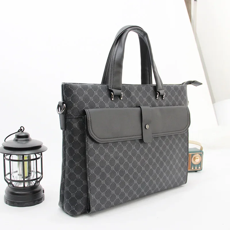 Men's Grid Pattern Handheld Briefcase Fashion Leisure Crossbody Bag Business Commute Laptop Bag File Bag Single Shoulder Bag