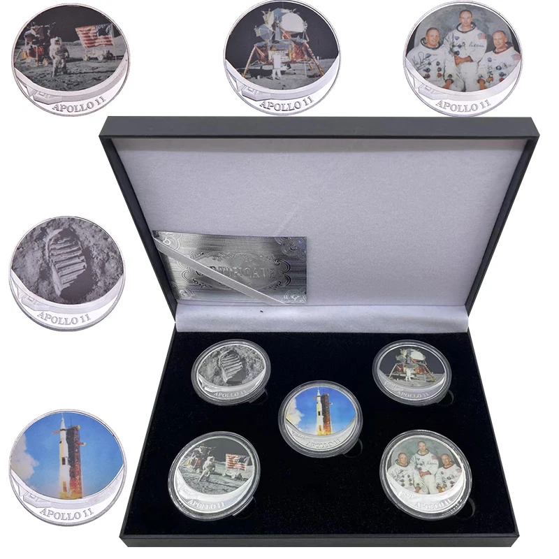 

Famous Apollo 11 50th Anniversary Silver Coins First landing on the moon Collectibles US Challenge Coins Medal Collector Gift