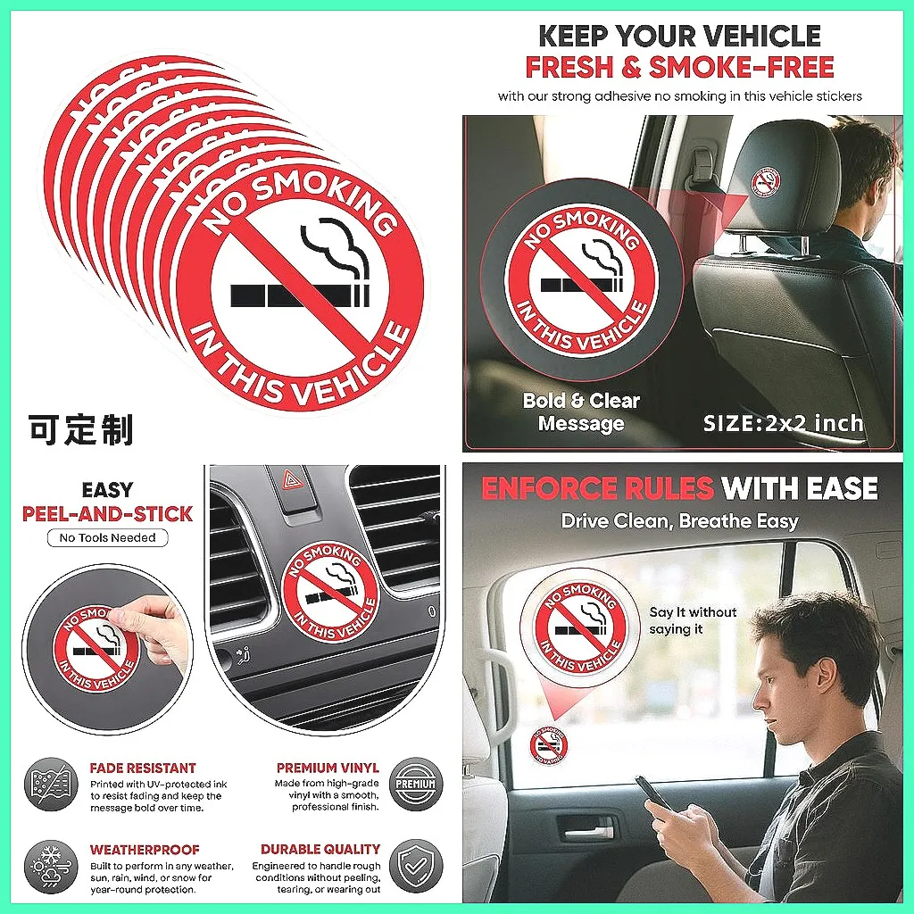 

"No Smoking Car Sticker, Waterproof Vinyl Decal for Car Dashboard Window Anti-Smoking Sign"