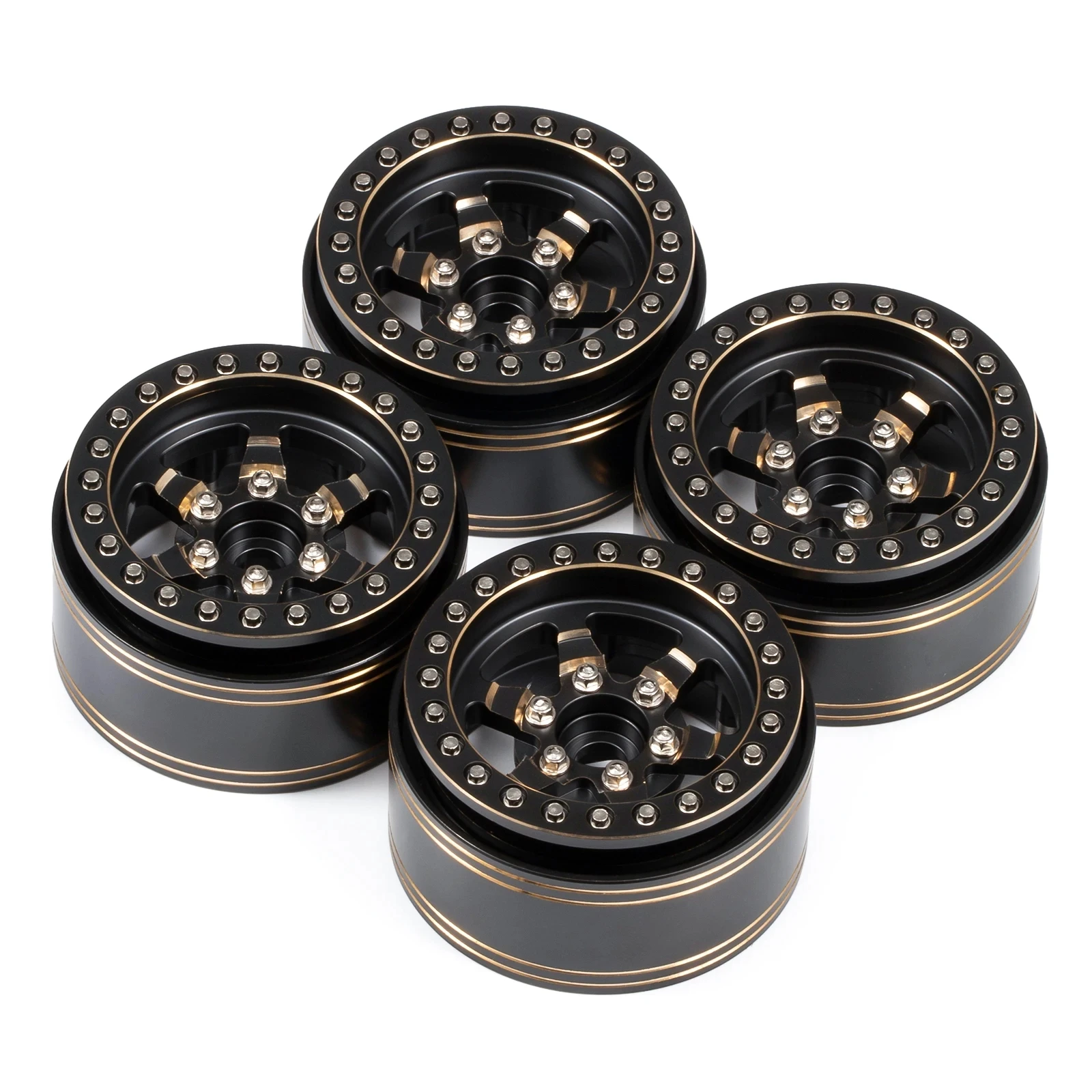 スケールハードウェア、scx10、caprawraith、rr10、trx4、trx6、rgt 86100、redcat、1.9を備えた重い真ちゅう製のベアドロックホイールリム