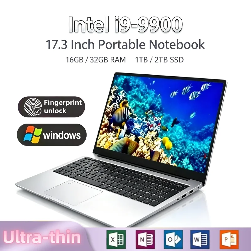 Intel Core i9 9900 17.3 Inch Notebook 32GB RAM 2TB SSD Fingerprint Unlock Full HD Screen High Performance Work Gaming Pro Max