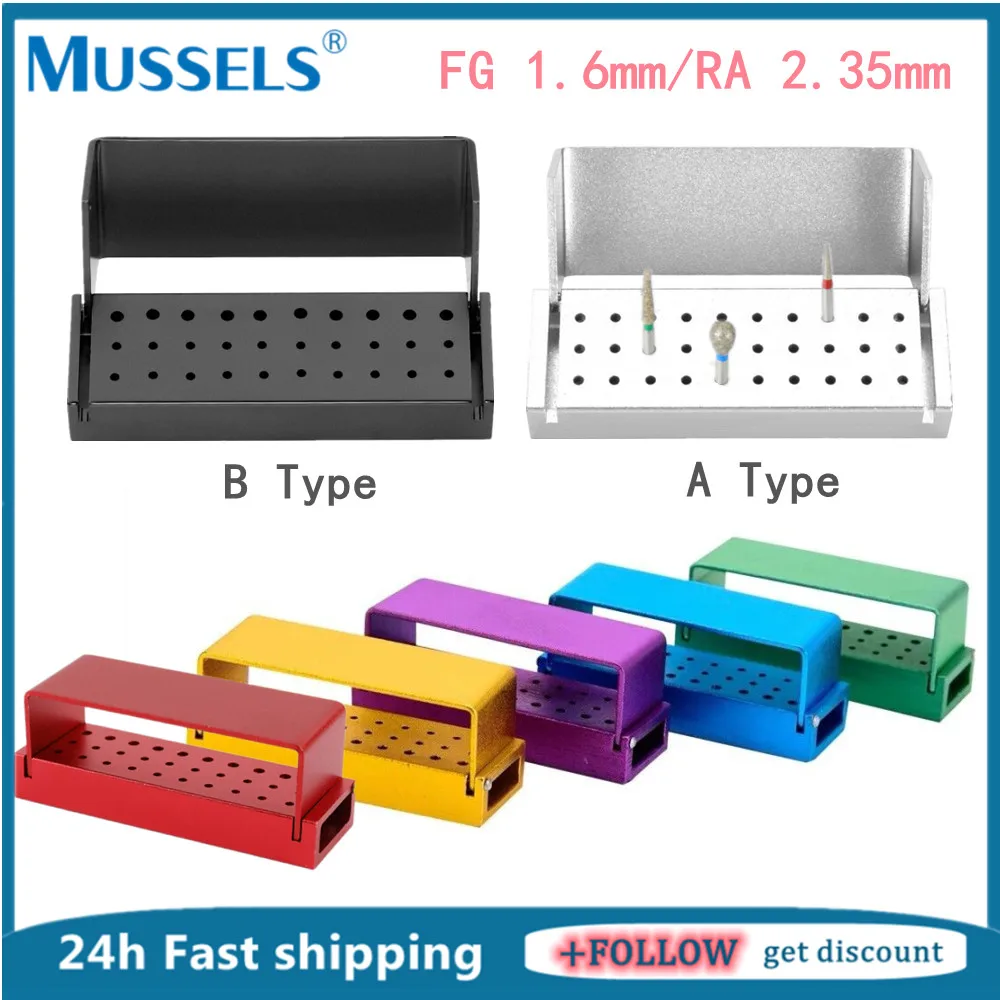 Bloque de desinfección de fresas dentales, soporte de fresa de aluminio RA FG, caja de soporte de limpieza de esterilización, Autocla de Baja/alta velocidad, 30 agujeros